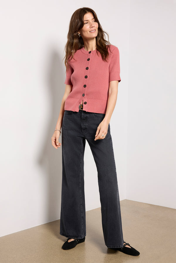 everve Micha Short Sleeve Cardigan Mauvewood