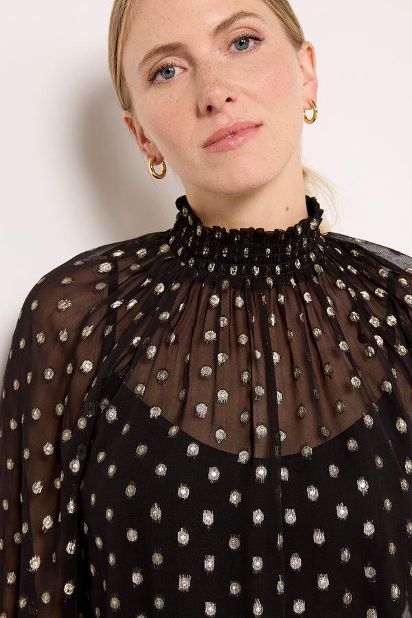 Everve Millie Metallic Dot Blouse Black