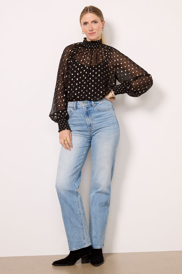 Everve Millie Metallic Dot Blouse Black