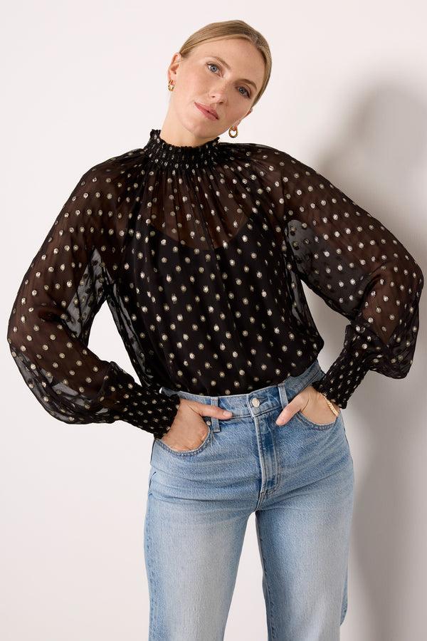 everve Millie Metallic Dot Blouse Black