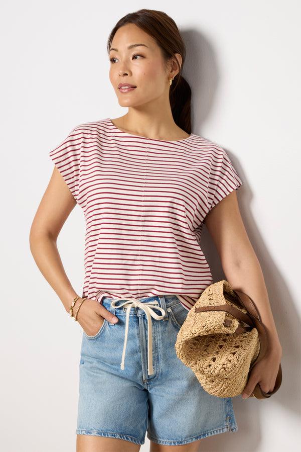 Everve Molly Striped Boatneck Muscle Tee Redstripe