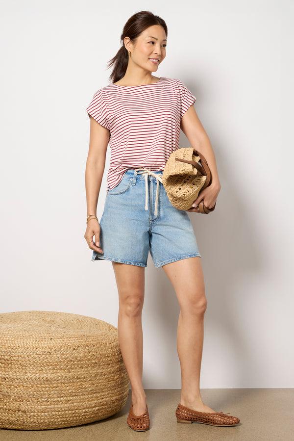 Everve Molly Striped Boatneck Muscle Tee Redstripe