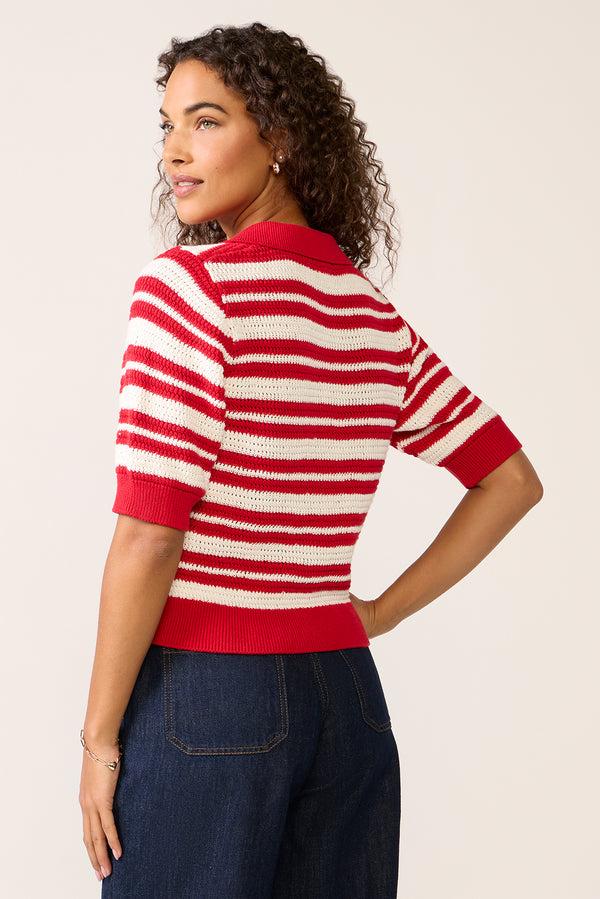 Everve Monica Henley Polo Sweater Red/Ivory