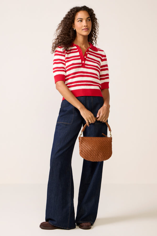 everve Monica Henley Polo Sweater Red/Ivory