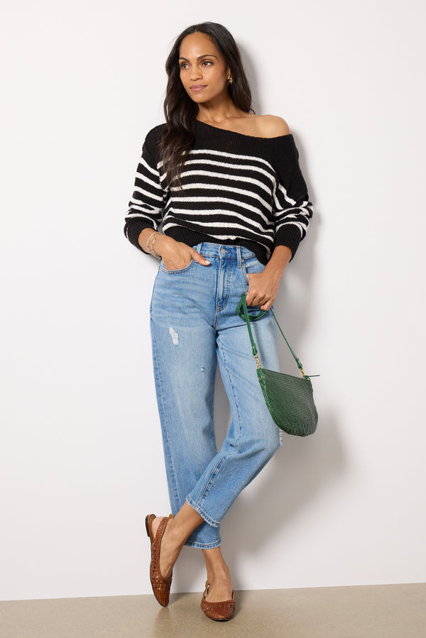 Everve Naia Off Shoulder Pullover Stripe