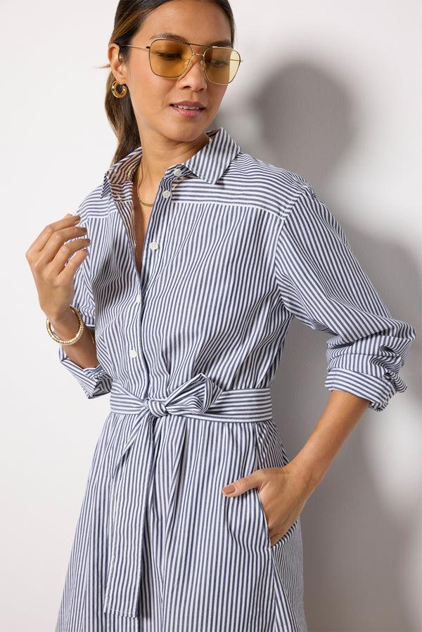 Everve Naomi Shirt Dress Navy/Whitestripe