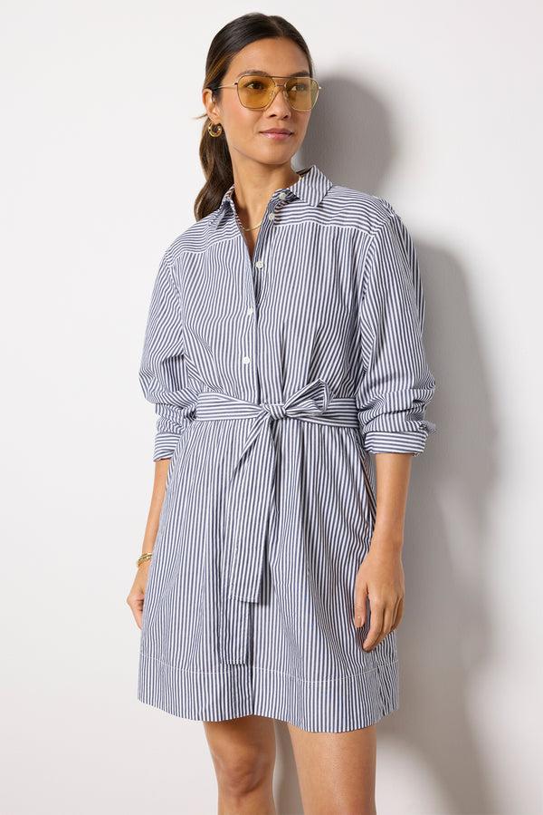 Everve Naomi Shirt Dress Navy/Whitestripe