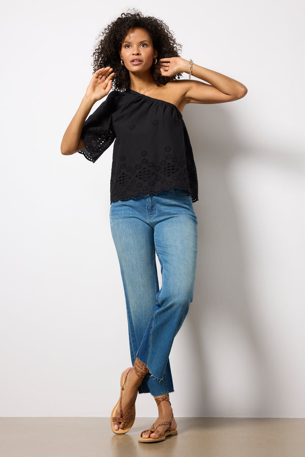 Everve Nash Eyelet One Shoulder Top Black