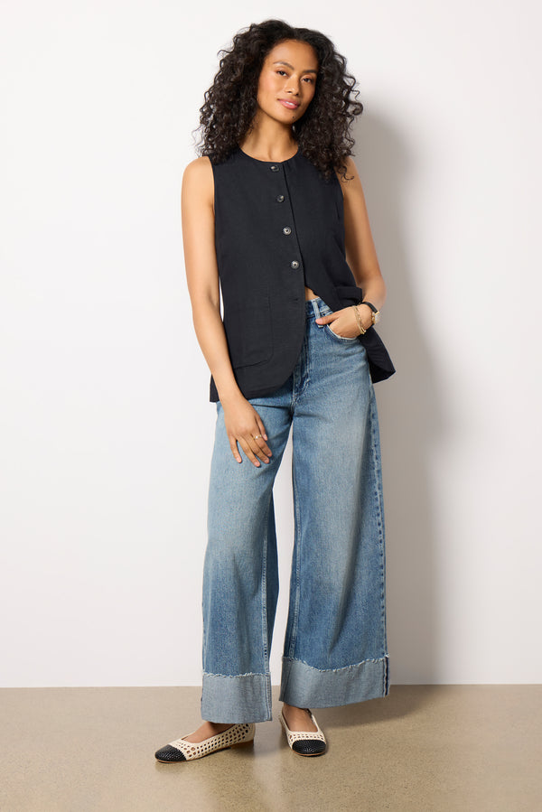Everve Natalia Long Linen Vest Black