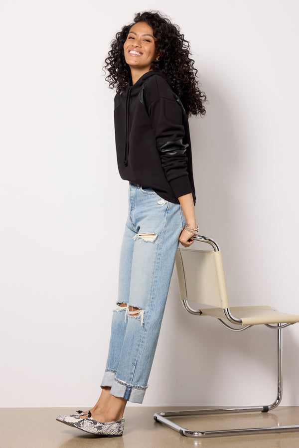 Everve Nickie Faux Leather Hoodie Black