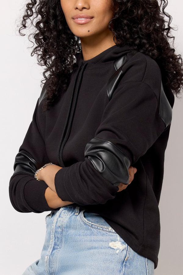 Everve Nickie Faux Leather Hoodie Black