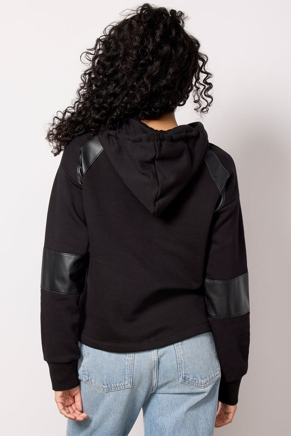 Everve Nickie Faux Leather Hoodie Black