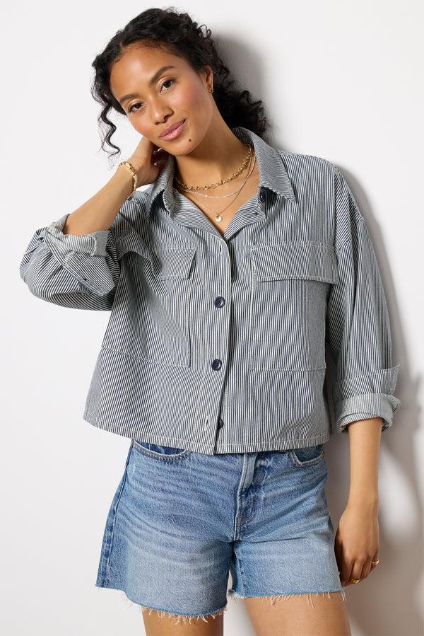 everve Night Owl Shacket Yachtstripe