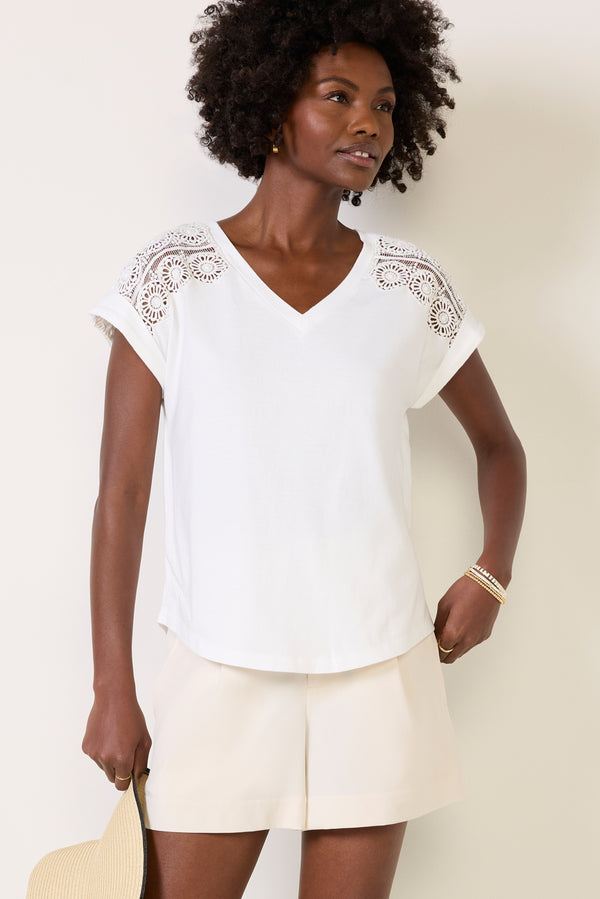 Everve Noah Crochet Tee White