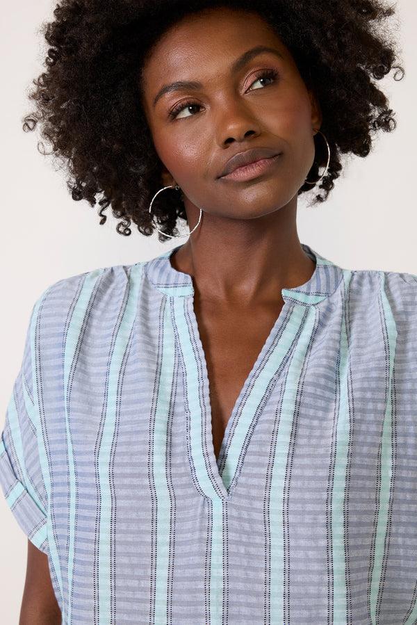 Everve Nyla Popover Bluetexturedstripe