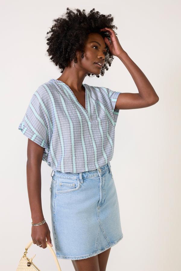 Everve Nyla Popover Bluetexturedstripe