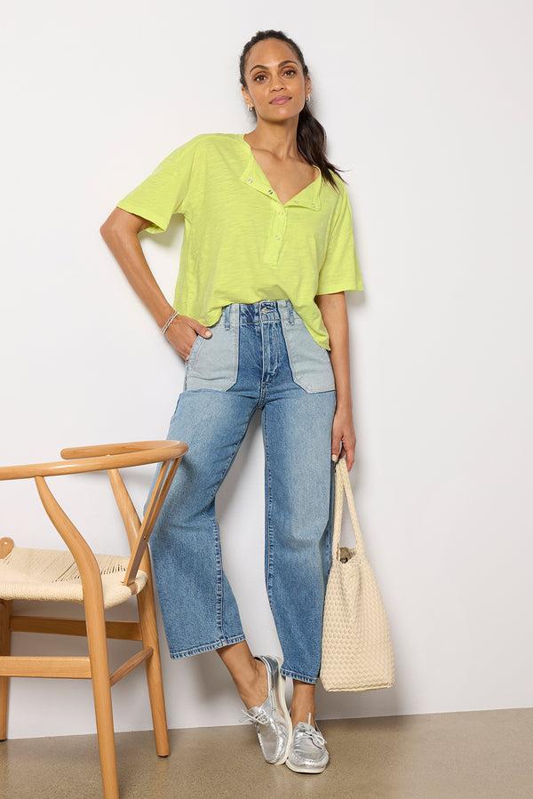 Everve Oaklynn Washed Henley Lime