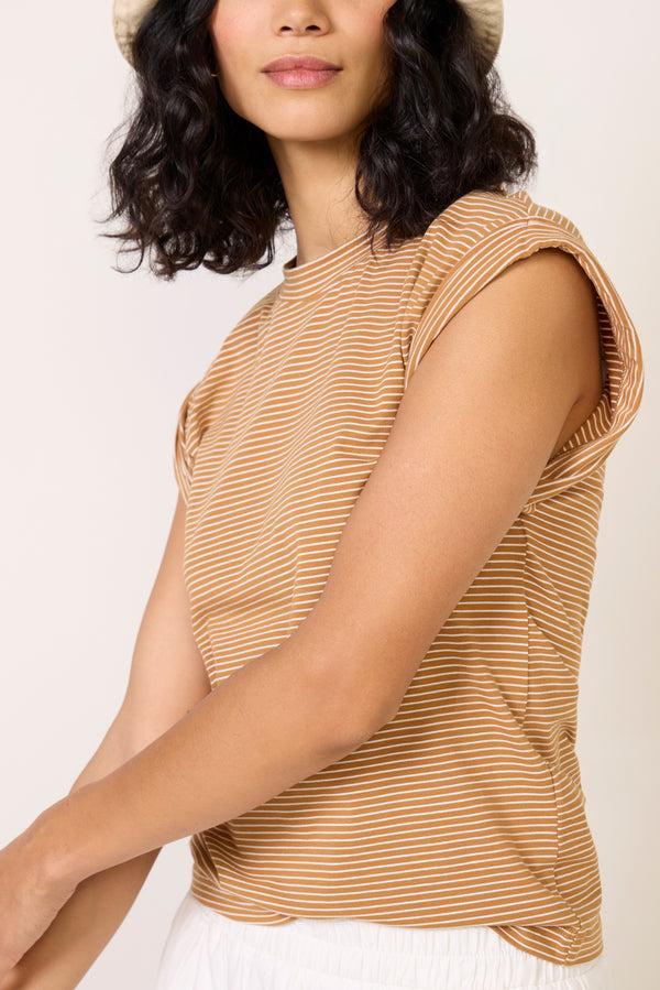 Everve Olivia Rolled Sleeve Tee Darkrumstripe