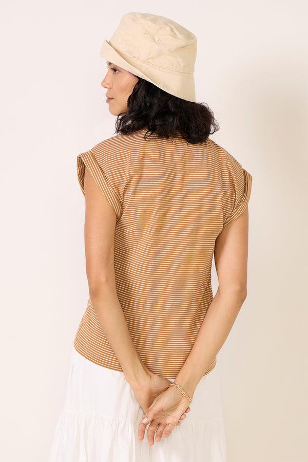 Everve Olivia Rolled Sleeve Tee Darkrumstripe
