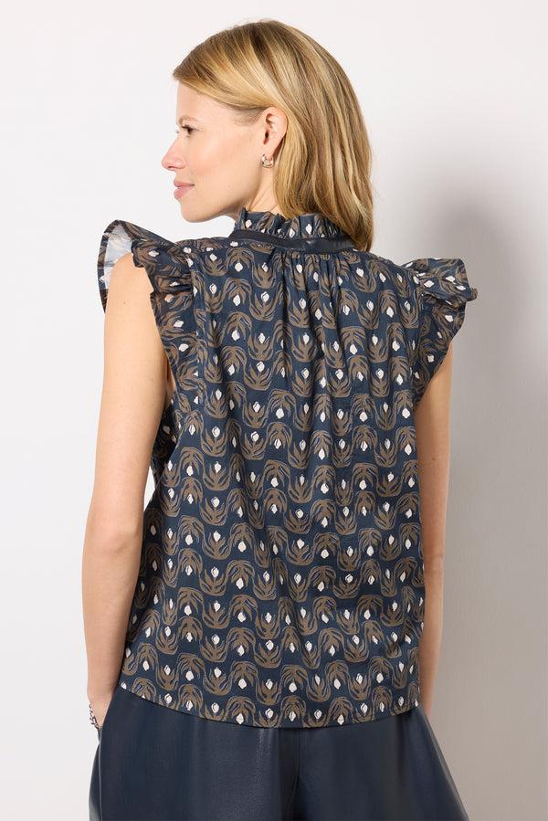 Everve Ollie Flutter Top Geofloralnavyprint