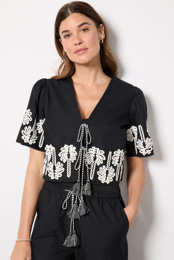 everve Pari Blouse Blackivorypalmtrees