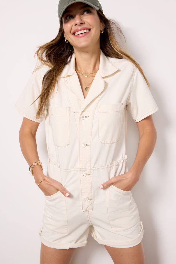 Everve Parker Romper Ecru