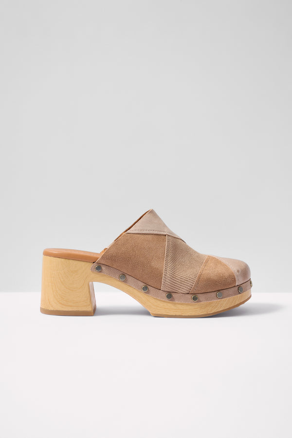 Everve Patchwork Clog Taupe