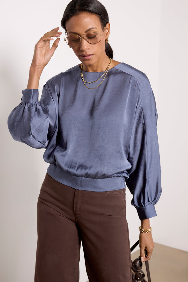 everve Payton Satin Top Greyblue
