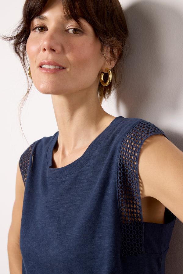 Everve Penelope Eyelet Trim Tank Navy
