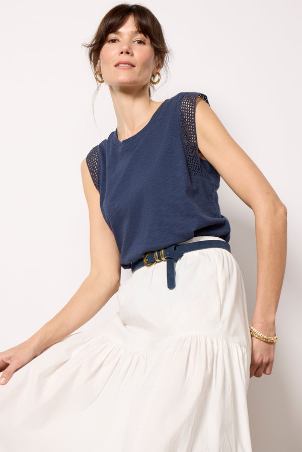 everve Penelope Eyelet Trim Tank Navy
