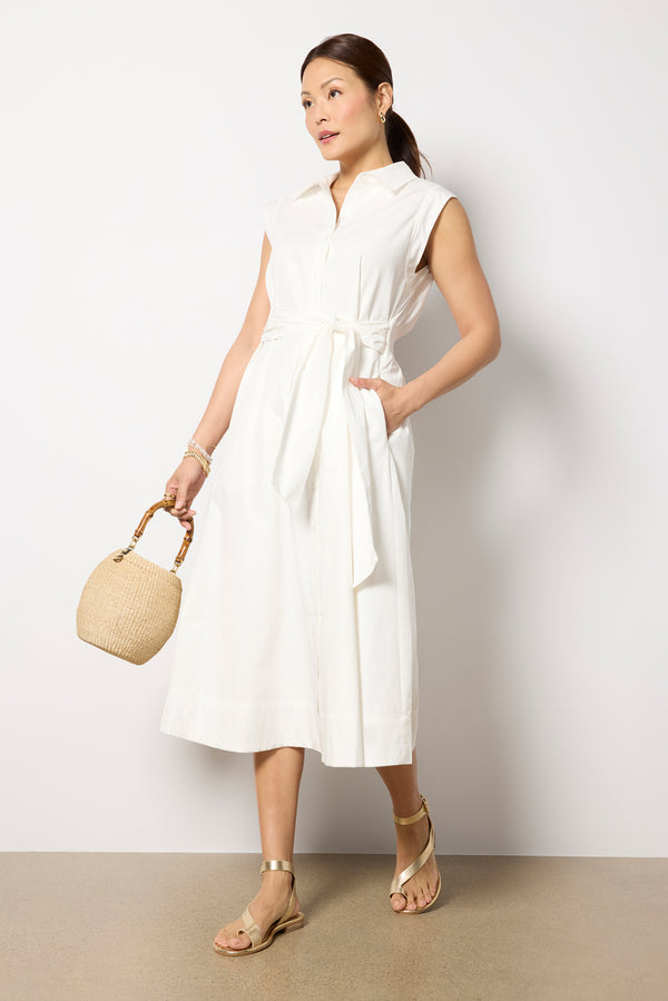 everve Perry Tie Waist Shirt Dress White