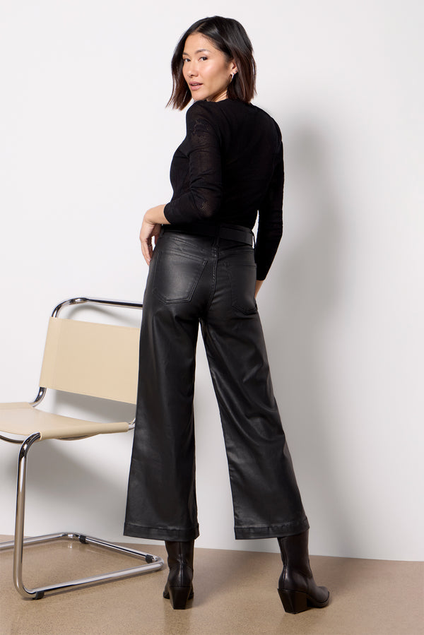 Everve Petite Coated Meg Wide Leg Black