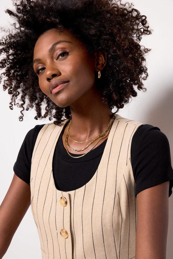 Everve Piper Scoop Neck Vest Tanstripe