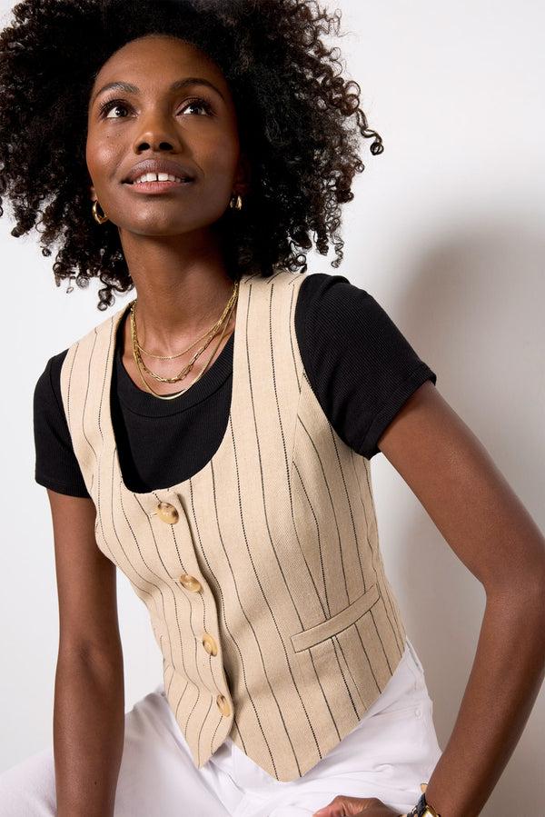 everve Piper Scoop Neck Vest Tanstripe