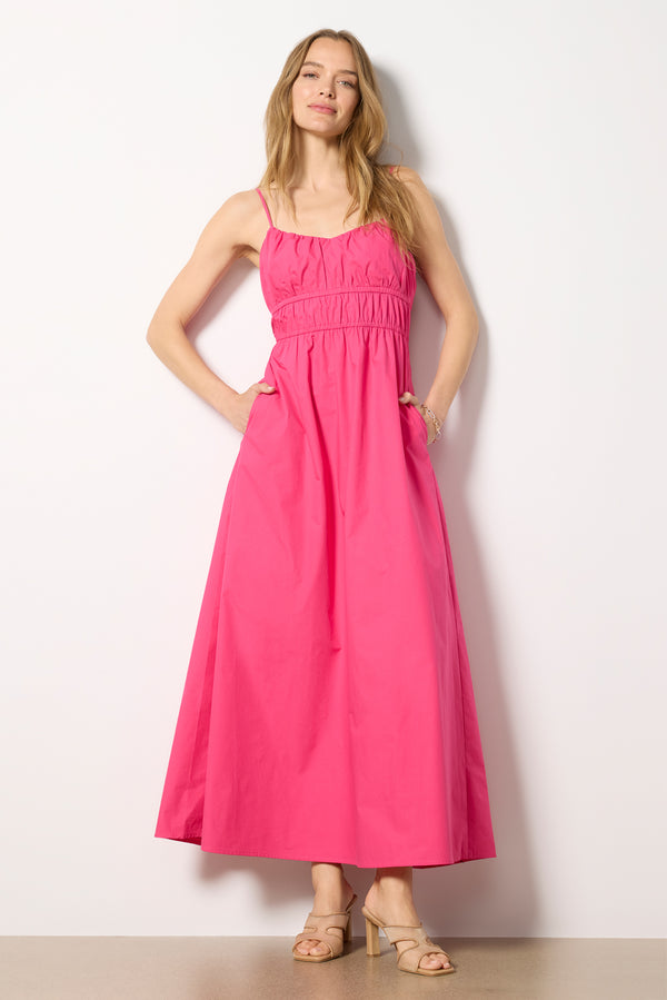 Everve Poplin Ruched Maxi Dress Cerisepink