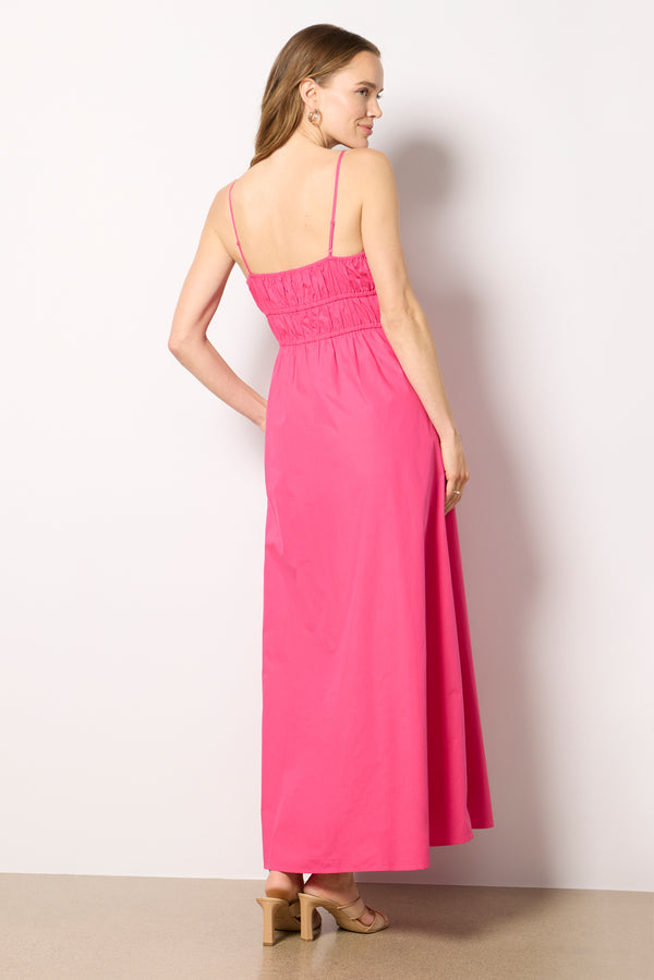 Everve Poplin Ruched Maxi Dress Cerisepink