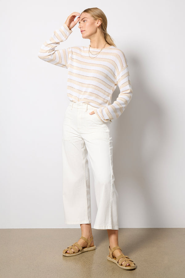 Everve Prado Stripe Sweater Sandshell/White