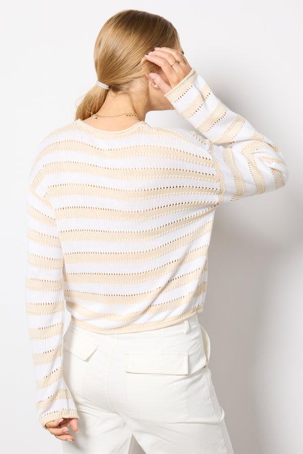 Everve Prado Stripe Sweater Sandshell/White