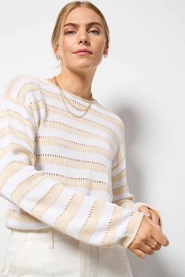 everve Prado Stripe Sweater Sandshell/White