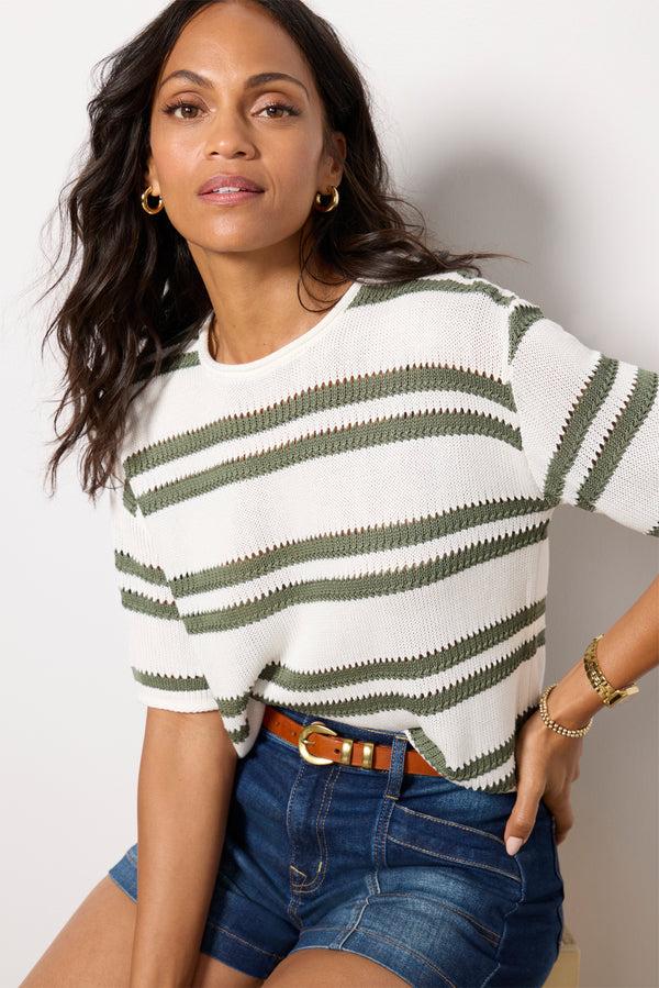 Everve Prado Striped Sweater Tee Palmgreen