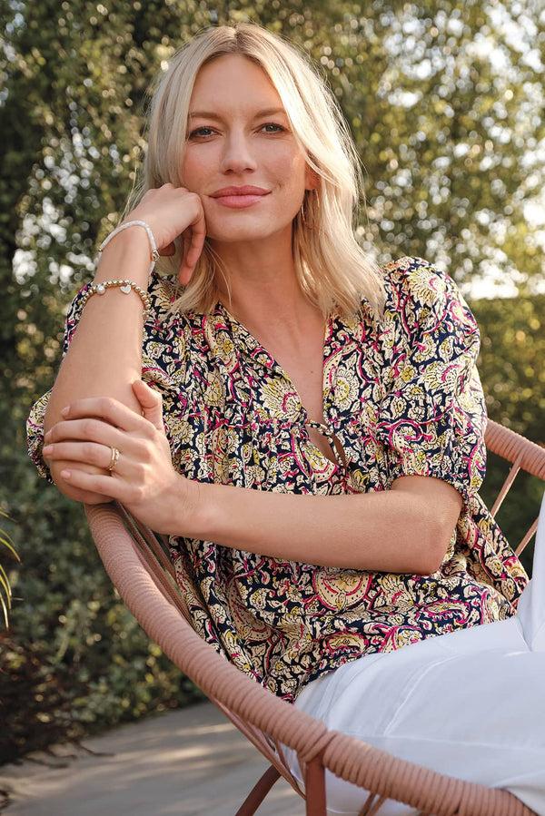 Everve Puff Isla Top Navypaisley