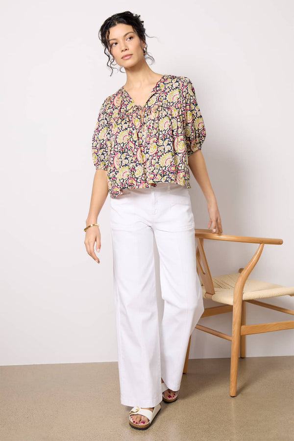 Everve Puff Isla Top Navypaisley