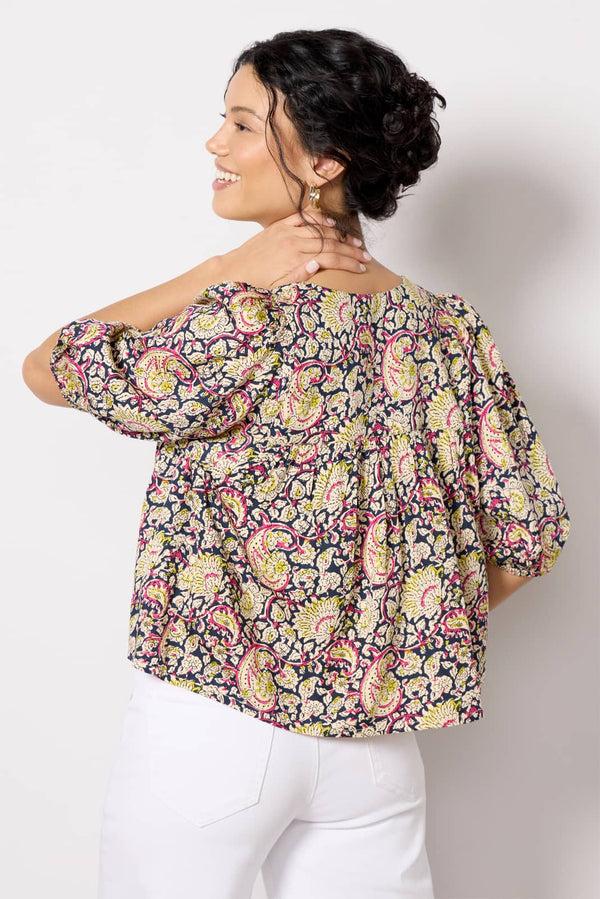 Everve Puff Isla Top Navypaisley