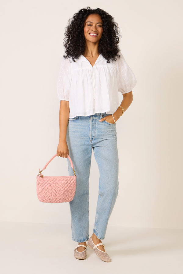 everve Puff Isla Top Whitedobbyjacquard