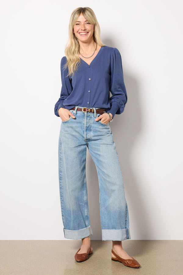 Everve Puff Sleeve Button Down Pacificblue