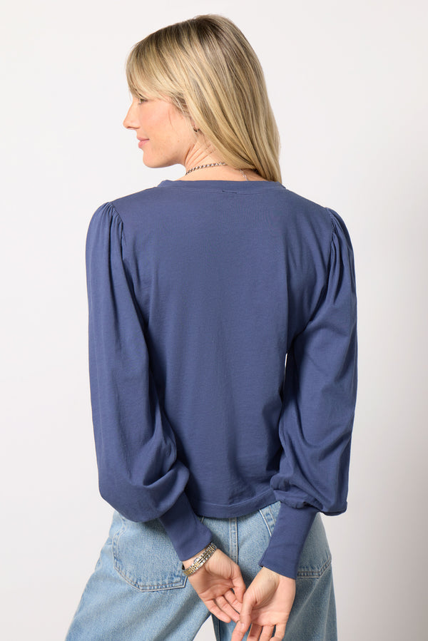 Everve Puff Sleeve Button Down Pacificblue