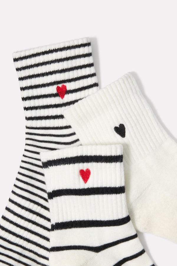 Everve Quarter Heart Sock 3 Pack Black/White