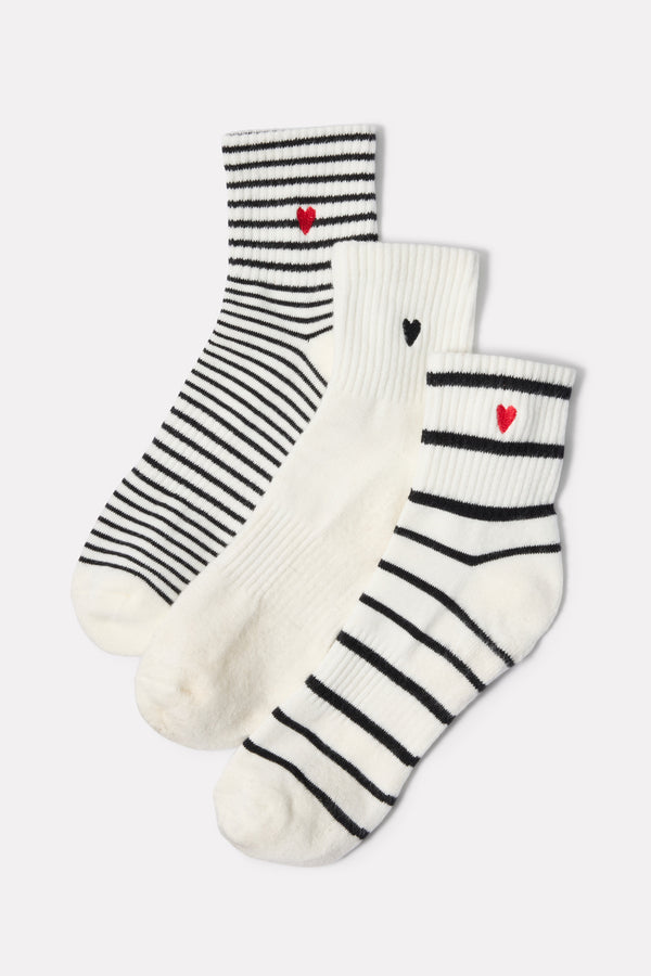 everve Quarter Heart Sock 3 Pack Black/White