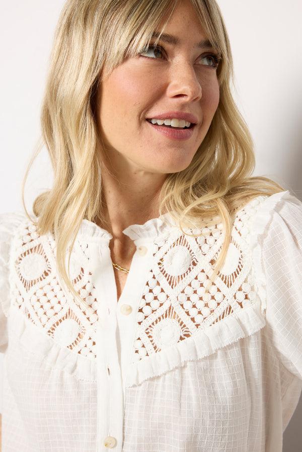 Everve Quarter Sleeve Crochet Blouse Softwhite