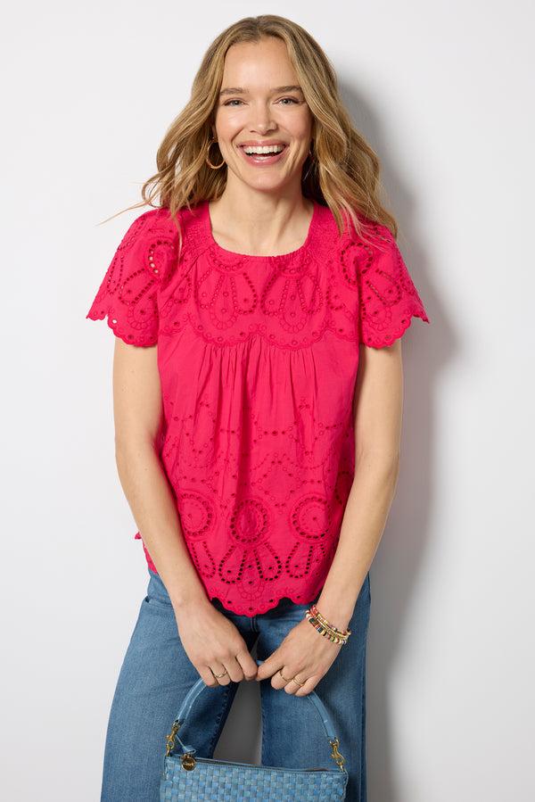 Everve Quincy Eyelet Blouse Raspberry